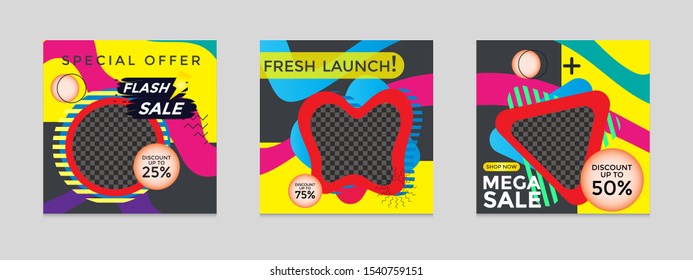 Editable social media post templates for marketing and sales promotions, frames, puzzle stories, backgrounds, banners, vector illustration elements