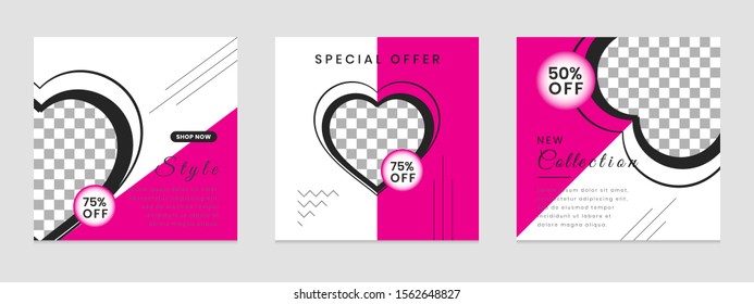 Editable social media post templates, Facebook stories, Instagram story collections and post frame, layout designs, Mockup for marketing promotions, covers, banner, backgrounds, square puzzles, vector