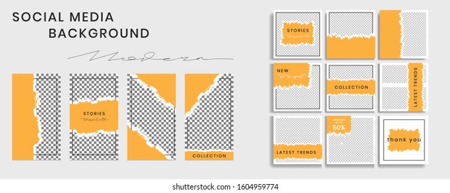 Editable social media post templates, story collections and postal frame templates, layout designs, Mock-up for marketing promotions, covers, banners, backgrounds, square puzzles, vector elements