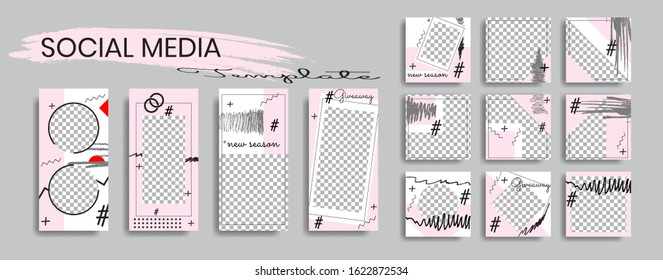 Editable social media post templates. story collections and post frame. Collage. Giveaway. layout designs. Mock up for marketing promotions. cover. banner. Social networking background. square puzzle.