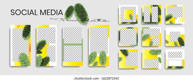 Editable social media post templates. story collections and post frame. Collage. Giveaway. layout designs. Mock up for marketing promotions. cover. banner. Social networking background. square puzzle.