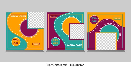 Plantillas editables de publicaciones en redes sociales, colecciones de historias y marco de publicaciones, diseños de diseño, Mockup para promociones de marketing, portadas, banner, fondos, vector