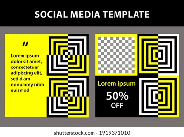 Editable Social Media Post Templates With Illusion Optical Theme - Yellow Color