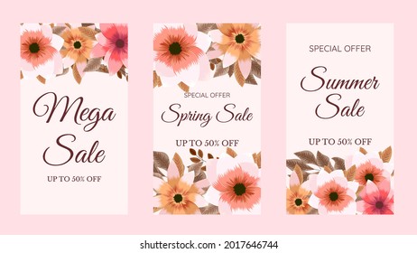 Editable Social Media Post Templates, Facebook Stories, Instagram Story Collections Layout, Floral Design For Sale Announcement, Discounts, Coupons, New Stock Arrival, Product Launch, Promotion Ads