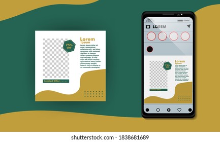Plantillas editables de publicaciones en medios sociales, fondo dorado y verde, eps10
