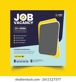 editable social media post and web banner design for job hiring, promotional advertising template for social media story design, job vacancy social media post design
