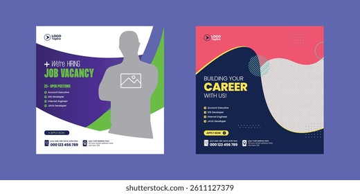editable social media post and web banner design for job hiring, promotional advertising template for social media story design, job vacancy social media post design