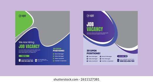 editable social media post and web banner design for job hiring, promotional advertising template for social media story design, job vacancy social media post design