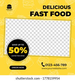 Editable Social Media Post Or Website Banner Template For Delicious Fast Food Or Restaurant 