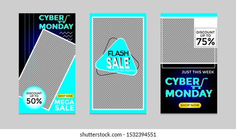 Editable social media posting templates for marketing sales at Cyber ​​Monday events, backgrounds, banners, vector illustration elements