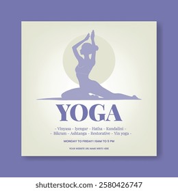 editable social media posts, ads, banner for Yoga studio or meditation class, social media square flyer or poster, promotional yoga advertising template with yoga girl poses illustration background