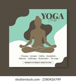 editable social media posts, ads, banner for Yoga studio or meditation class, social media square flyer or poster, promotional yoga advertising template with yoga girl poses illustration background