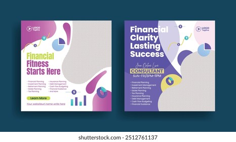 Editable social media posts banner set for financial advisor, Accounting and bookkeeping services, tax services promotional business  marketing ads banner design pack, 