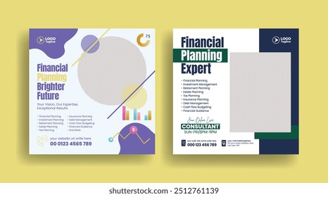 Editable social media posts banner set for financial advisor, Accounting and bookkeeping services, tax services promotional business  marketing ads banner design pack, 