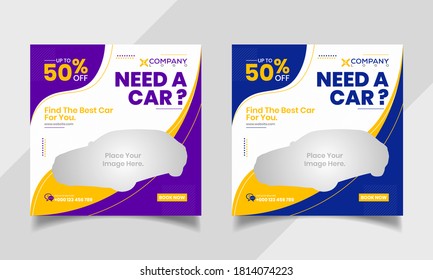 Editable social media posts for the marketing of car rental. Social media ad marketing square flyer poster.