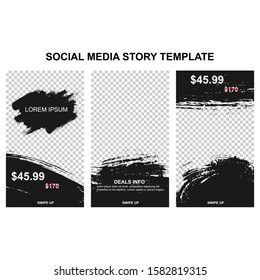 Editable Social Media for sale discount and product promotion with abstract dry brush ink background. vector illustration