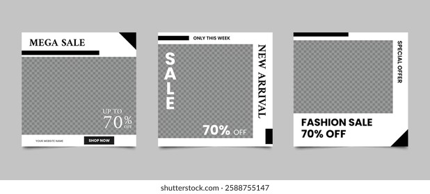 Editable social media square banner template. Fashion sale and discount promotion layout design. Vector illustration