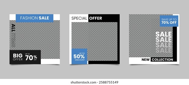 Editable social media square banner template. Fashion sale and discount promotion layout design. Vector illustration
