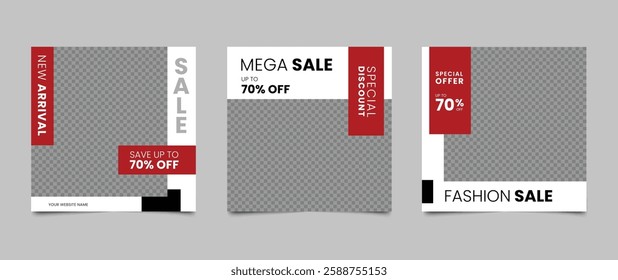 Editable social media square banner template. Fashion sale and discount promotion layout design. Vector illustration