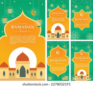 Editable social media square instagram post islamic ramadan template set in trendy colorful style