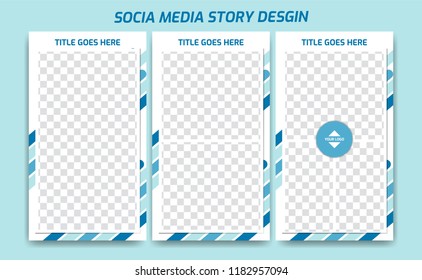 Editable Social Media Stories Template Design. Diagonal stripes soft pastel blue frame for social media story photo and promotion ads
