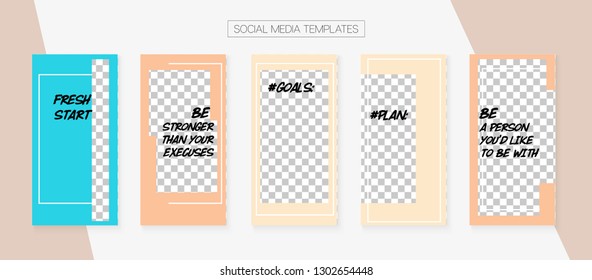 Editable Social Media Stories Template. Invitation Phone Design Pack. Minimal App Kit, Pink Blue Yellow Abstract Geometric Cover Patterns. Blogger Concept Vector Set. Social Media Stories VIP Layout