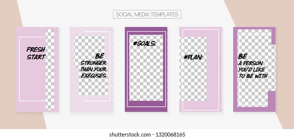 Editable Social Media Stories Template. Blogger Concept Vector Set. Graphic Advert Design Pack. Modern App Kit, Grey Pink White Polygon Geometric Cover Patterns. Social Media Stories Templates