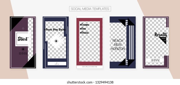 Editable Social Media Stories Template. Blogger Frame Vector Set. Tech App Kit, Brown Yellow Red Fashion Geometric Cover Patterns. Invitation Apps Design Pack. Social Media Stories Templates