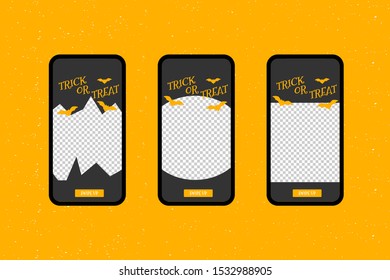 Editable social media stories templates, Halloween, streaming, create your amazing stories, set for brands and blogger, modern promotion web banner for social media mobile apps, vector illustration