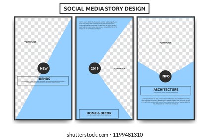 Editable Social media story frame template. Creative simple soft light blue architechture interior article social media story theme
