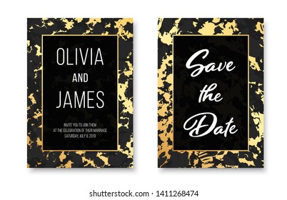 Editable social media story template set of marble texture backgrounds with gold frames. Vector illustraton pack