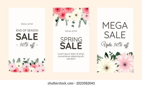 Editable social media story template design frame background in Cute soft flowers. Floral feminine theme fashion clothing, cosmetics, feminine perfume, beauty care product women hair care