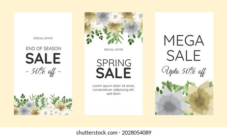 Editable social media story template design frame background in Cute soft flowers. Floral feminine theme fashion clothing, cosmetics, feminine perfume, beauty care product women hair care