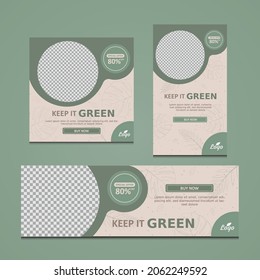 Editable Social Media Template. Ecofriendly And Recycle Concept. Square Post, Story And Banner Set.