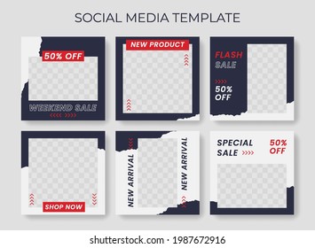 Editable Social Media Template For Promotion. Web Banner Square For Ad With Blue And Red Color.