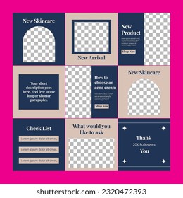 Editable social media template set for beige and blue colors, perfect for promotion of beauty products.