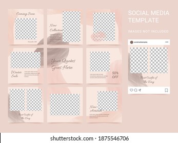 Editable Social Media Template With Watercolor Element. Modern Style. 