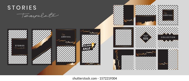 Editable social media templates, Instagram story collections and postal frame templates, layout designs, Mockups for marketing promotions, covers, banners, backgrounds, square puzzles, vector elements