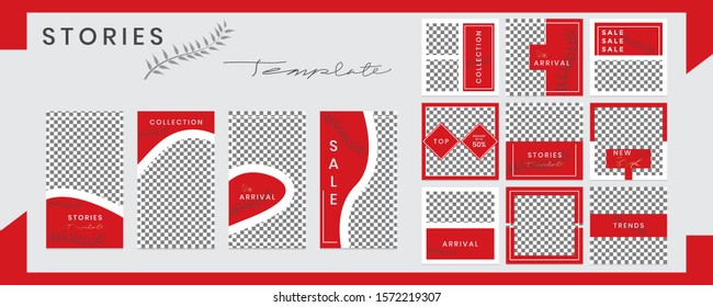 Editable social media templates, Instagram story collections and postal frame templates, layout designs, Mockups for marketing promotions, covers, banners, backgrounds, square puzzles, vector elements