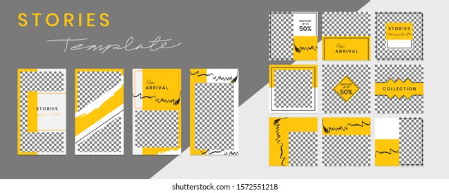 Editable social media templates, Instagram story collections and postal frame templates, layout designs, Mockups for marketing promotions, covers, banners, backgrounds, square puzzles, vector elements