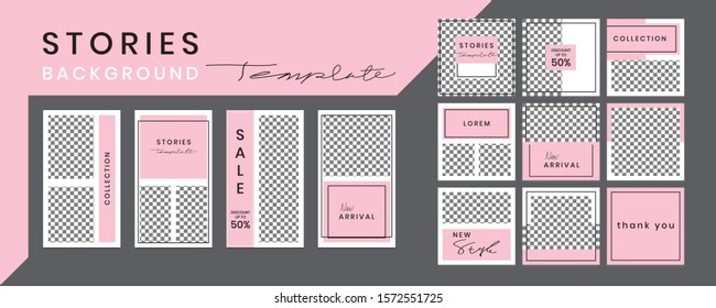 Editable social media templates, Instagram story collections and postal frame templates, layout designs, Mockups for marketing promotions, covers, banners, backgrounds, square puzzles, vector elements