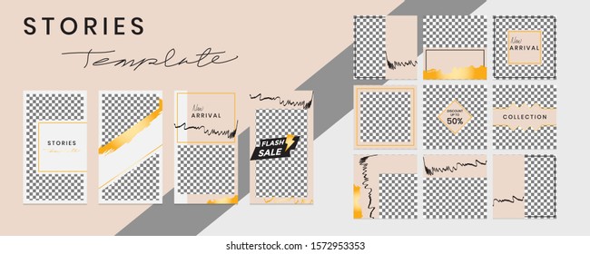 Editable social media templates, Instagram story collections and postal frame templates, layout designs, Mock-up for marketing promotions, covers, banners, backgrounds, square puzzles, vector elements