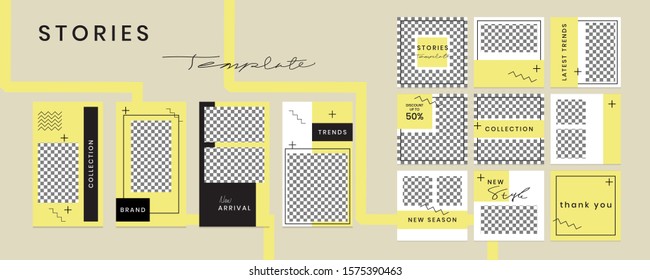 Editable social media templates, Instagram story collections and postal frame templates, layout designs, Mock-up for marketing promotions, covers, banners, backgrounds, square puzzles, vector elements