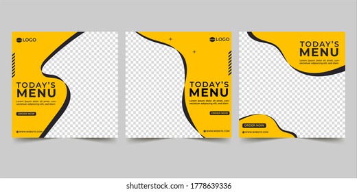 Editable social media templates for promotions on the Food menu. Set of social media story and post frames. Layout design for marketing on social media.