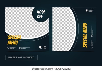 Editable social media templates for promotions for Food menu. Set of social media story and post frames. Layout design for marketing on social media.