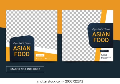 Editable social media templates for promotions for Food menu. Set of social media story and post frames. Layout design for marketing on social media.