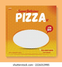 Editable social media templates for promotions on the Food menu.Food menu banner social media post.Fresh pizza online sale promotion flyer or poster.Fast food restaurant social media post.