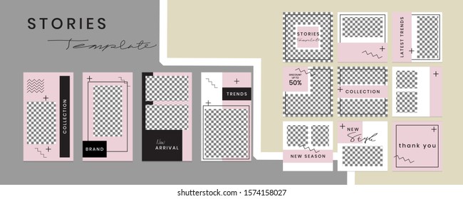 Editable social media templates, story collections and post frame templates, layout design, Mockups for marketing promotions, covers, banners, backgrounds, square puzzles, vector elements