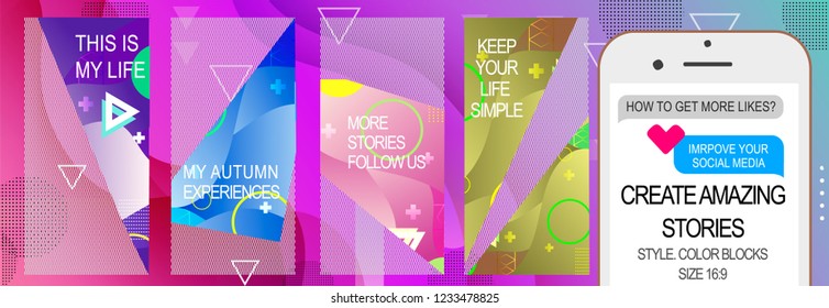 Editable SOCIAL NETWORK Stories template. A set of modern abstract oblong objects from vector abstract lines. Future template for the design of the background of albums, business brochures, banner.