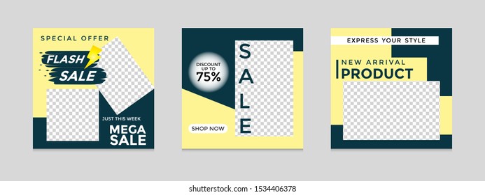 editable social networking post templates. for marketing on social media. frames, stories in puzzles, backgrounds, banners, vector illustration elements